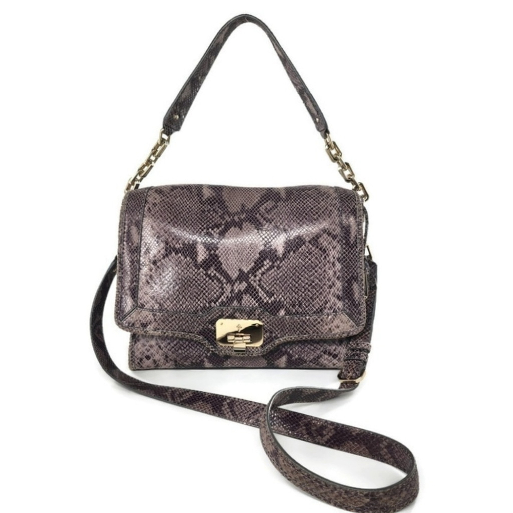 Cole Haan Large Leather Snake Print Flap Close Convertable Satchel Crossbody Bag